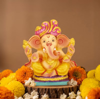 Cycle Pure 6-inch Eco-friendly Ganesh Idol for Ganesh Chaturthi with Agarbatti & Patka Decorative Showpiece  -  15 cm(Clay, Multicolor)