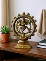 MSTRADERS Metal Lord Shiva Dancing Natraj Statue Decorative Showpiece  -  22 cm(Metal, Gold)