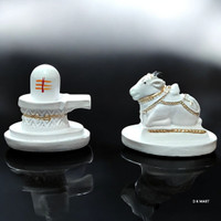 D K MART Shivling Nandi Idol | Small Shivling Nandi For Pooja, Home or Office Decorative Showpiece  -  6 cm(Resin, White)