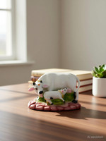 SAPTARISHI Kamdhenu Cow and Calf Showpiece Idol for Home & Office Table Décor Decorative Showpiece  -  12 cm(Polyresin, White)