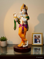 HUBZONES Marble Look Lord Krishna Spiritual Puja Vastu Showpiece, Standard Decorative Showpiece  -  28 cm(Polyresin, Multicolor)
