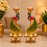 MAA BHAWANI HANDICRAFTS MAA BHAWANI HANDICRAFTS Peacock T Light Candle Holder Decorative Showpiece  -  30.5 cm(Iron, Multicolor)