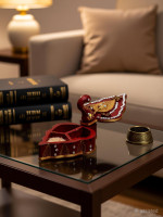 Smallstores Roli Tika Chopra in Peacock Shape Meenakari Work/Kumkum Box (Red) -Small- Wood Decorative Showpiece  -  8 cm(Wood, Red)