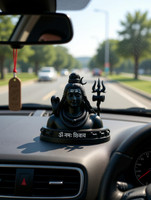 NIHARIKA HANDICRAFT Mahadev Trishul Idol – Bholenath Statue for Car Dashboard and Home Decor Decorative Showpiece  -  9 cm(Resin, Black)