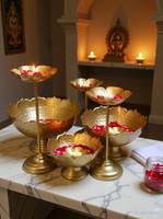 design magnifique Taj Urli Bowl Set 3 Tealight Candle Holder & Floating Diya Stand Diwali Decor Decorative Showpiece  -  36 cm(Iron, Gold)