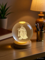 Lavidi Spiritual LED 3D Crystal Radhe Krishan Design | Perfect Gift & Home Décor Piece Decorative Showpiece  -  6 cm(Glass, Clear)