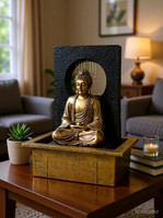 homicraft Sitting Buddha Water Fountain with LED Lights - Zen Garden Decor, Office Decorative Showpiece  -  30 cm(Polyresin, Brown, Black, Gold)