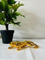 Adordecor "Handcrafted Metal Golden Walking Jaguar Sculpture" Decorative Showpiece  -  19 cm(Metal, Gold)