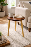 A K Traders Small Round End Table MIni Table Side TableFaux Marble Top Solid Wood Side Table(Finish Color - Brown, DIY(Do-It-Yourself))
