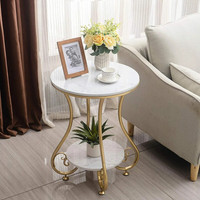 Rahat Handicraft Round Side Table Gold Metal Frame, 2 Tier Coffee Table For Living Room Bedroom Metal Bedside Table(Finish Color - Golden & White, Pre-assembled)