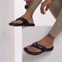 WALKAROO Men Slippers(Black , 8)