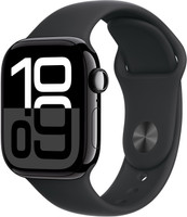 Apple Watch Series 10 GPS + Cellular 42mm Jet Black Aluminium with Black Sport Band(Jet Black Strap, Free Size)