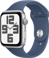 Apple Watch SE 2 GPS 44mm (2nd Gen) Silver Aluminium with Denim Sport Band(Blue Strap, Free Size)