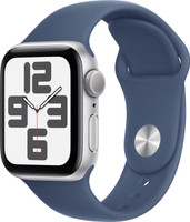 Apple Watch SE 2 GPS 40mm (2nd Gen) Silver Aluminium with Denim Sport Band(Blue Strap, Free Size)