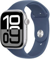 Apple Watch Series 10 GPS 46mm Silver Aluminium with Denim Sport Band(Denim Strap, Free Size)