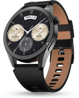 Pebble Carbon 1.39"HD Display,Black Series,Health Suite,BT Calling,AI Voice Assistant Smartwatch(Black Leather Strap, Free Size)