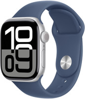 Apple Watch Series 10 GPS 42mm Silver Aluminium with Denim Sport Band(Denim Strap, Free Size)