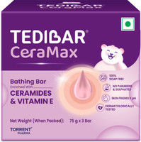 Tedibar Ceramax Bathing Bar |Ceramides & Vitamin E | 100% Soap Free | By Torrent Pharma(3 x 75 g)