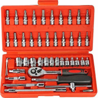 ATOOLS 46Pcs 1/4"inch Ratchet Socket Spannar Set with Extension Rod and Carry Box for Automobiles/Bike/Car Repair Tools Kit Vehicle Tool Kit