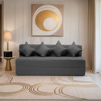 Comfort Mantra 4 Seater 6*6 Jute Fabric Washable Cover Sofa cum Bed with 4 Cushions 4 Seater Double Foam Fold Out Sofa Cum Bed(Finish Color - Dark Grey Delivery Condition - Pre-assembled)