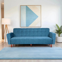 Seventh Heaven Lisbon 4 Seater Wooden Sofa cum Bed, Chenille Molfino Fabric 78x44x16 4 Seater Single Solid Wood Pull Out Sofa Cum Bed(Finish Color - Sky Blue Delivery Condition - DIY(Do-It-Yourself))