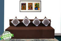Little Smile 6X6 size for 4 Seater- Jute Fabric Washable Cover 4 Seater Double Foam Fold Out Sofa Cum Bed(Finish Color - Brown Delivery Condition - Pre-assembled)