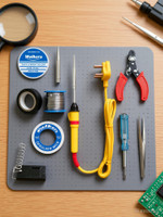 Walkers Beginners 10in1 Mobile Soldering Iron Equipment Tool Machine Combo Kit Set with Flux Paste and Wire 25 W Simple(Flat, Pointed Tip)