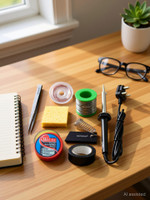 FADMAN SOLDERING IRON 60W (BLACK) | SOLDERING PASTE FLUX | SOLDER WIRE | SOLDERING IRON STAND | SPONGE | HARDWARE TAPE | DESOLDERING WICK | TWEEZER | 60 W Simple(Flat Tip)