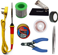 FADMAN Basic Complete Part Type-8 Soldering Iron Kit | Wire Cutter | Stand | Solder Wire | Tweezer | Soldering Flux | Desoldering Wick | Electric Tape | Soldering Iron 25 W Simple(Flat Tip)