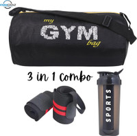 EMMCRAZ Combo Wrist Band With Gym Bag & 700ML Gym Shaker PACKOF3) (Black, Kit Bag)(Black, Kit Bag)