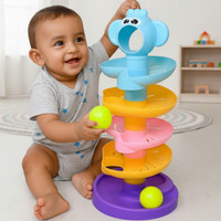Toyify BABY BALL DROP TOY 4 TIRE SPIRAL COLORFUL KIDS STACKING TOYS(Blue)