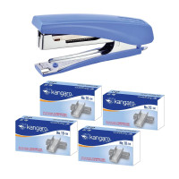 Kangaro Desk Essentials HD-10D Stapler & 4 Boxes 10/1M Staples Pin Combo | Sturdy & Durable Stapler(Set of 4, Blue)