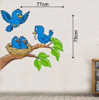 GLOBAL GRAPHICS 77 cm Blue Birds Wall Sticker Bird With tree and baby birds on next wall sticker multicolor décor (pvc vinyl,size77x75cm) Self Adhesive Sticker(Pack of 1)