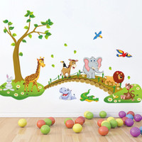 Flipkart SmartBuy 140 cm Wall Animals Cartoon Jungle Friends Over Bridge Nursery School Decals Self Adhesive Sticker(Pack of 1)