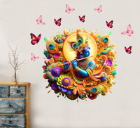 Archi Graphics Studio 50 cm lord krishna artistic 3d effect vinyl wall sticker with butterflies Self Adhesive Sticker(Pack of 1)