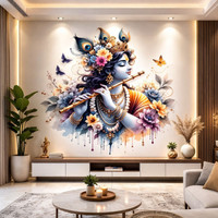 Akku Creation 80 cm Shri Krishna Wall for Living Room Self Adhesive Removable Sticker(Pack of 1)