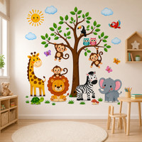 ABDESIGN 90 cm Kids Jungle Animal Tree Wall Sticker | Cartoon Safari Nursery Wall Decal Self Adhesive Sticker(Pack of 1)