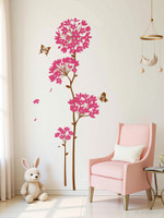 Aquire 160 Wall Stickers Flowers Pink Dandelion Large Size Vinyl Wall Decal for Home Self Adhesive Sticker(Pack of 1)