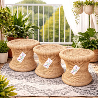 RCLV Pure handmade Bamboo Stool Mudda/mudha/muddi for living room/balcone/office Outdoor & Cafeteria Stool(Beige, Pre-assembled)