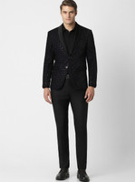 PETER ENGLAND Men Black Embroidered Slim Fit Formal Two Piece Suit Embroidered Men Suit