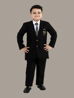 BT DEZINES 4-Piece Coat Pant Suit Set Solid Boys Suit