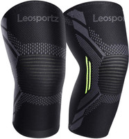 Leosportz 2 Pack Brace, Compression Sleeve Unisex, Running,Gym, Hiking Knee Support(Green, Black)
