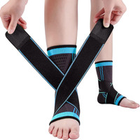 GymWar Ankle Support Adjustable Sleeves - Running Compression Foot Brace for Men Women Ankle Support(Blue)