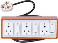 JELECTRICALS Brown (3+3) Heavy Duty Extension 6A 2 Switch & 1.5 Meter Wire 3  Socket Extension Boards(Brown, 1.5 m)