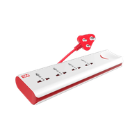 GM 3060 E-Book 4+1 Power Strip with Master Switch, Indicator, Safety Shutter & International Sockets. 4  Socket Extension Boards(White, Red, 2 m)