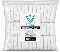 7SHIELD 100 Pieces Disposable Non Woven Bouffant (White) Surgical Head Cap(Disposable)