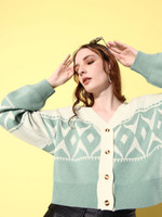 Roadster Argyle V Neck Casual Women White Sweater