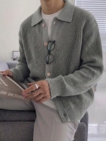 Eddicted Self Design Collared Neck Casual Men Grey Sweater