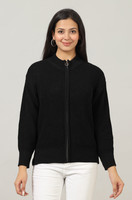 WOOLBERRY Self Design High Neck Casual Women Black Sweater