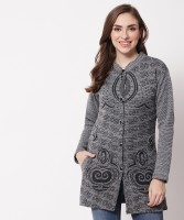 Christy World Self Design Collared Neck Casual Women Grey Sweater